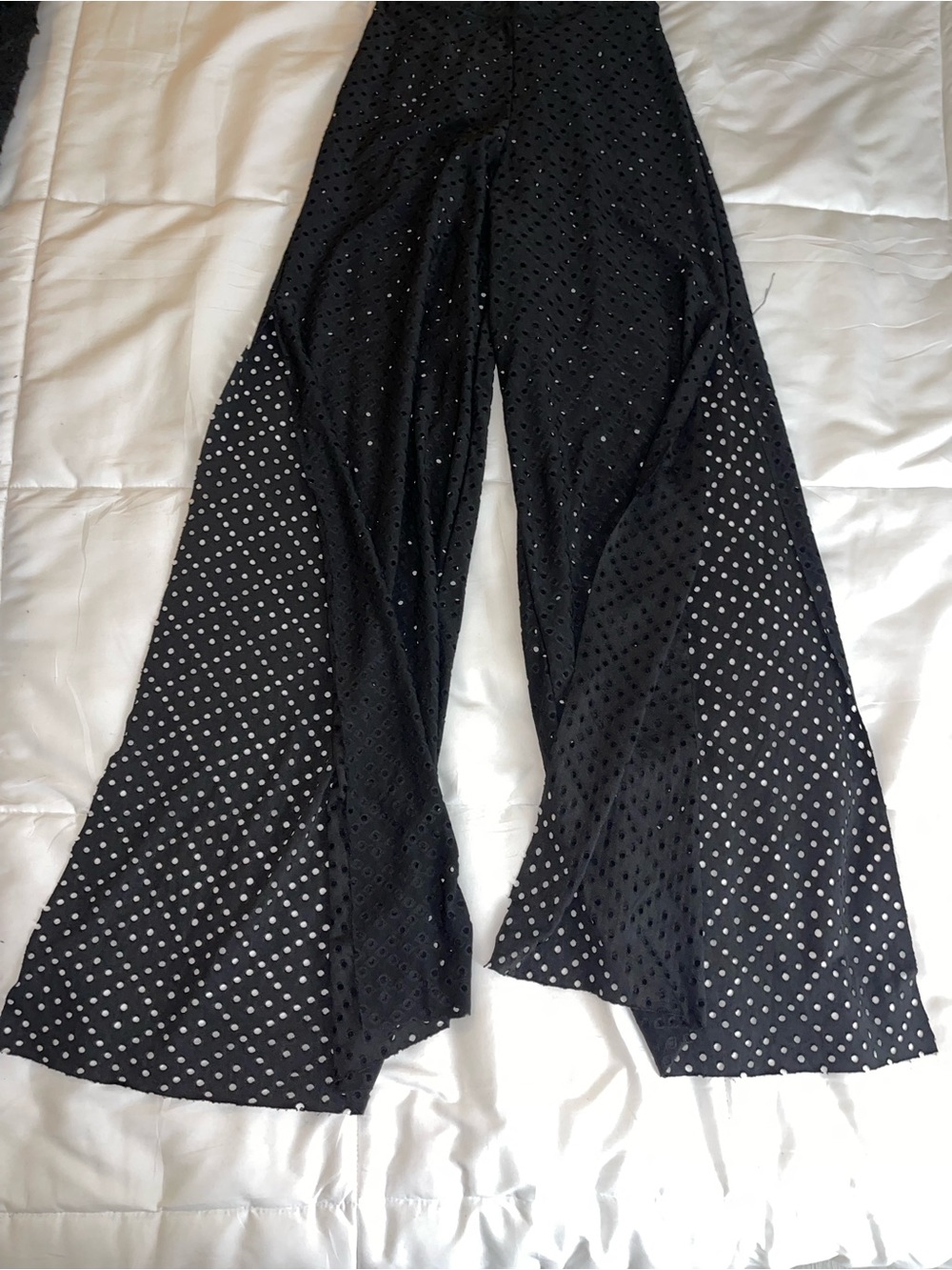 Black Wide Leg Pants With See Through Dots and Open Sides